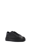 Men's Black Lace-Up Thick Sole Leather Sneakers | Derimod