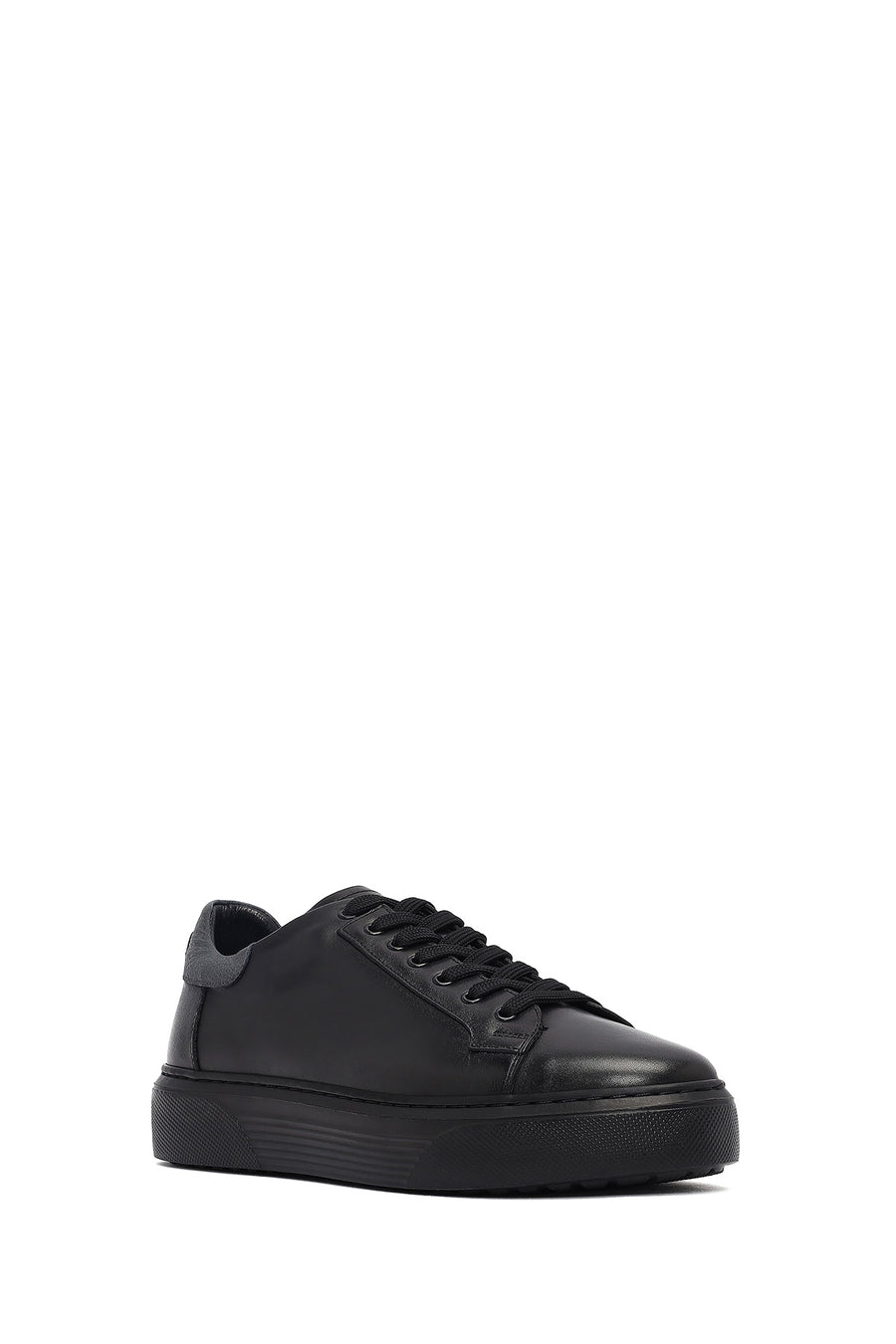Men's Black Lace-Up Thick Sole Leather Sneakers