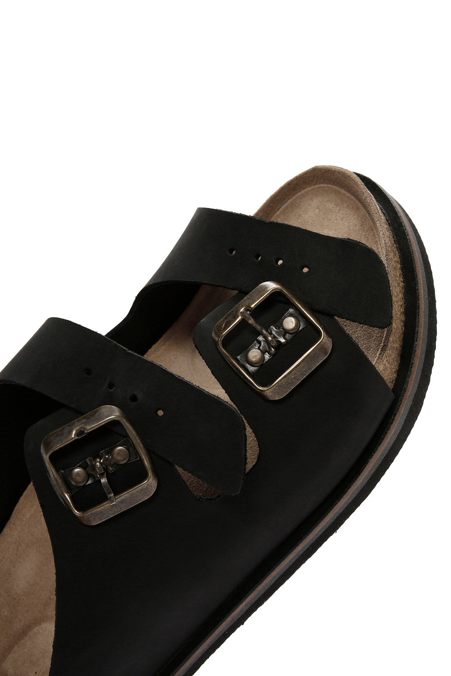 Men's Black Buckled Nubuck Leather Slippers