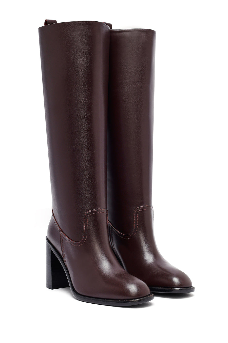 Woman Burgundy Thick Heels Leather Boot