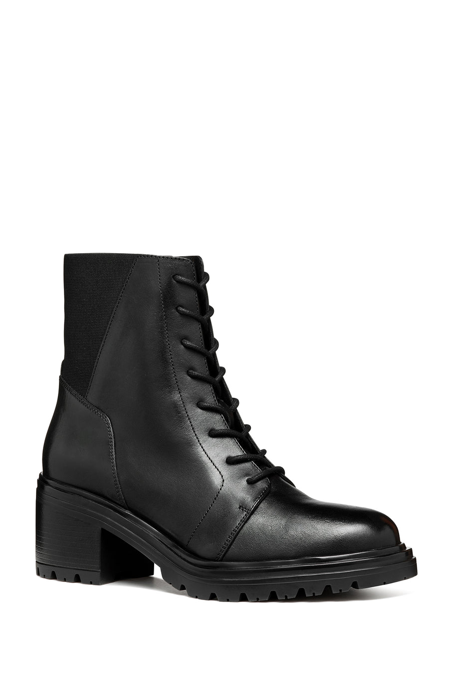 Geox Women's Black Damiana Zippered Thick Heel Leather Boots
