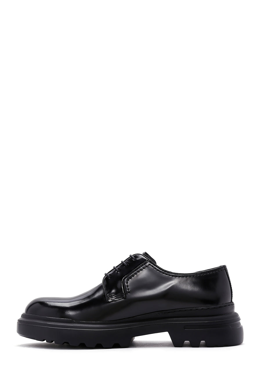Men's Black Thick Soled Patent Leather Casual Shoes