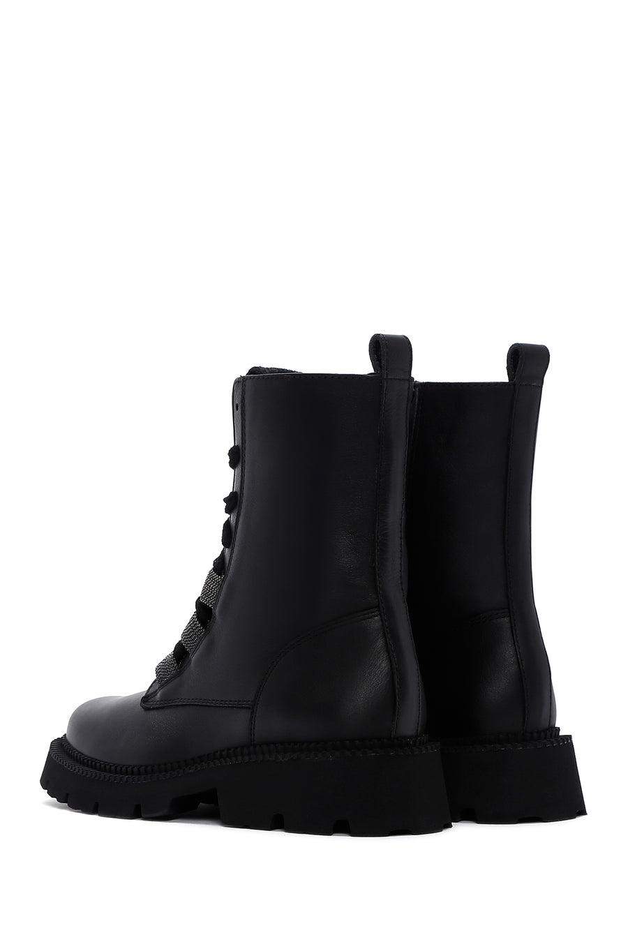 Women's Black Leather Zippered Boots