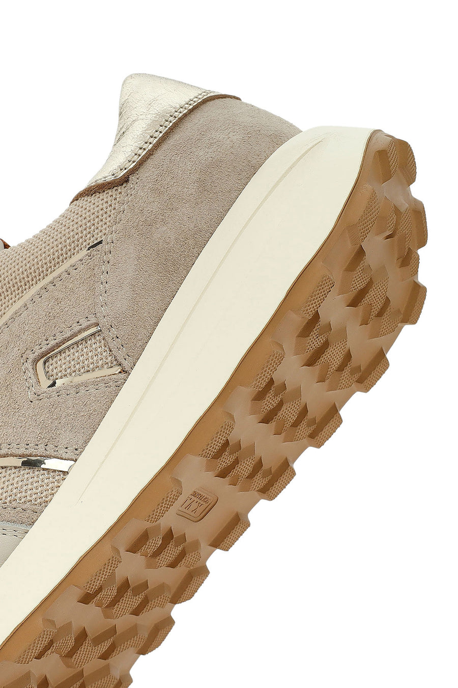 Woman Beige Lace-Up Thick Sole Leather Sneakers