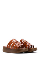 Women's Orange Leather Thick Soled Comfort Slippers | Derimod