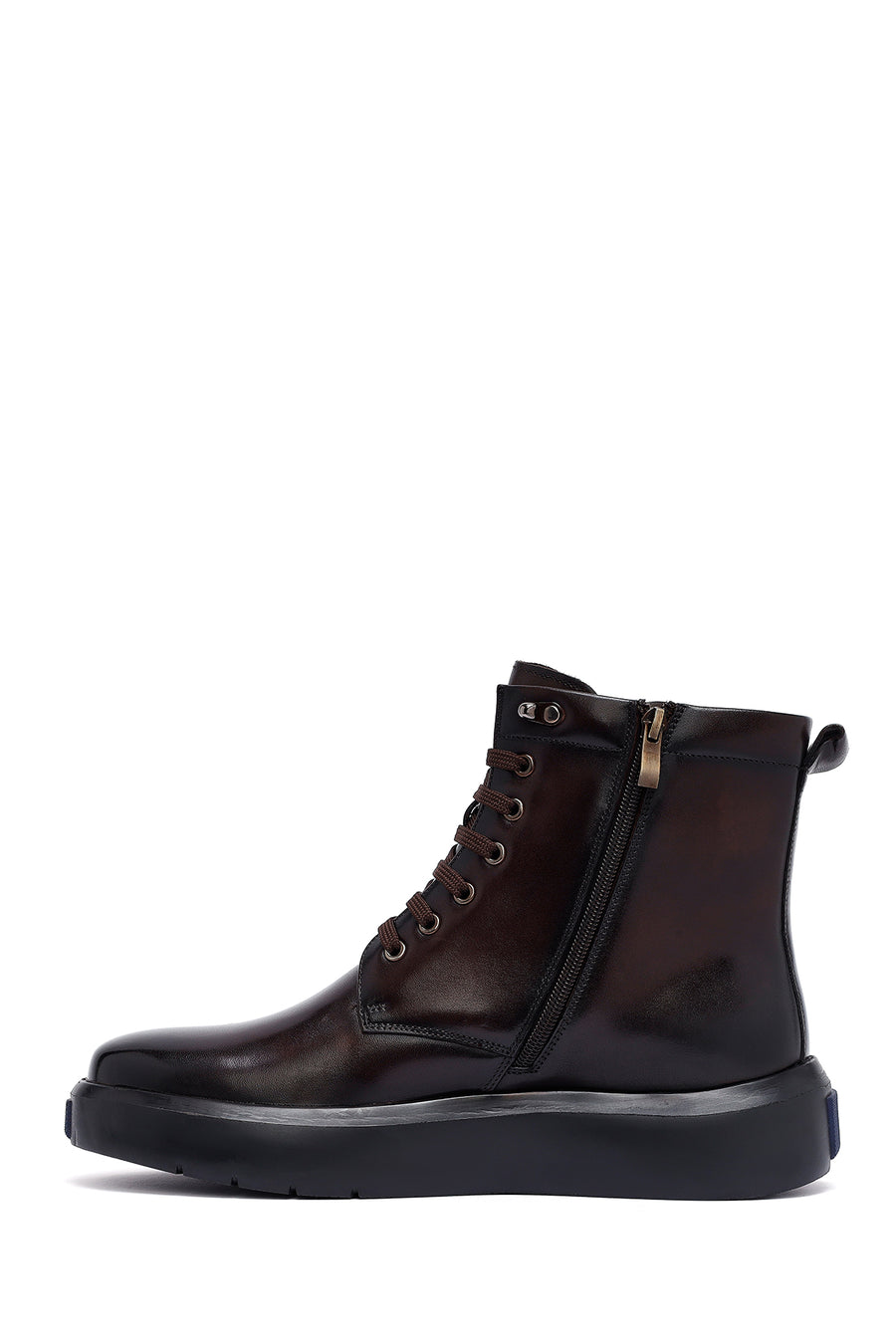 Men's Brown Zippered Thick Sole Leather Boat