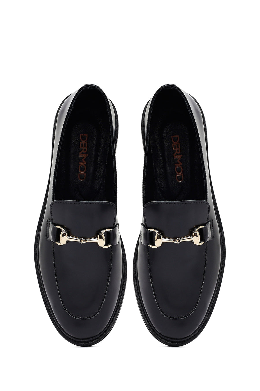 Kadın Siyah Tokalı Deri Maskülen Loafer