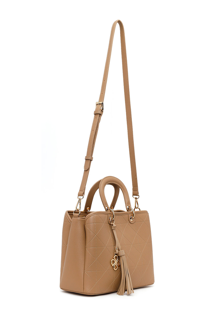 Woman Beige Long-Strap Printed Shoulder Bag
