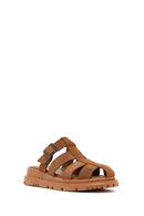Women's Brown Thick Soled Suede Leather Slippers | Derimod