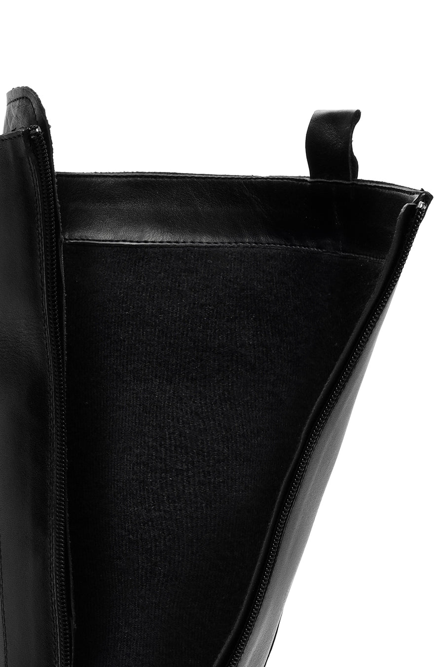 Women's Black Lace-Up Zipper Detailed Thick Heeled Leather Boots