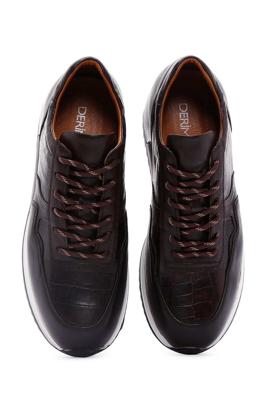 Erkek Kahverengi Bağcıklı Deri Sneaker