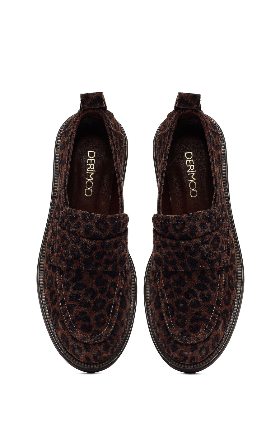Kadın Leopar Desenli Süet Deri Maskülen Loafer