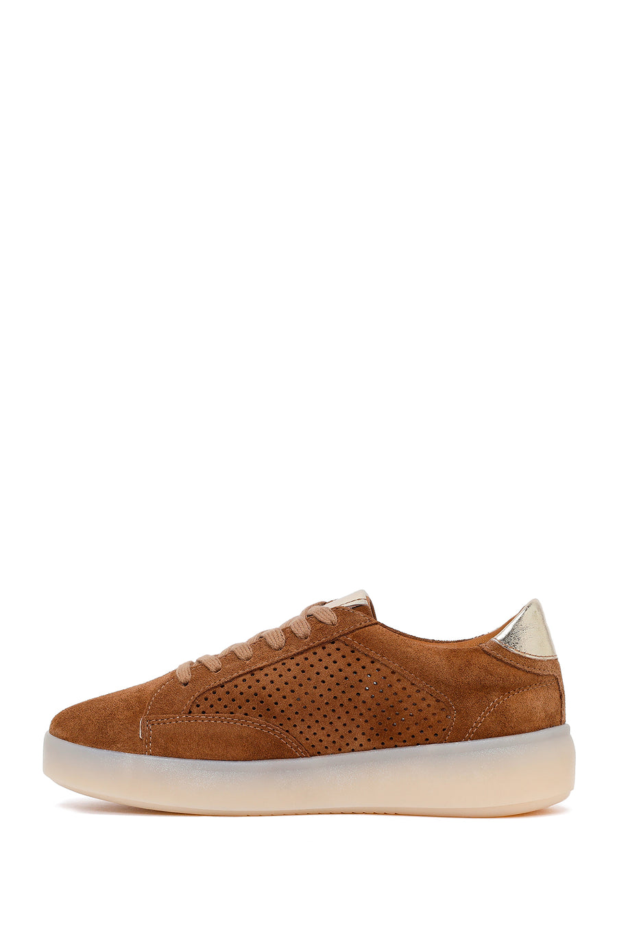 Woman Tan Lace-Up Suede Leather Sneaker
