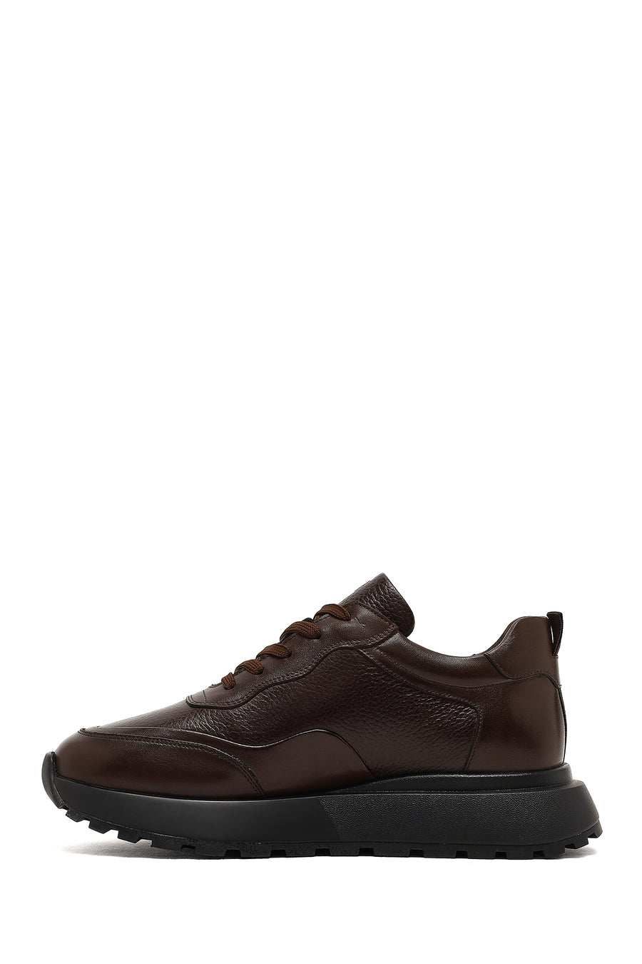 Men's Brown Lace-Up Thick-Soled Leather Sneaker