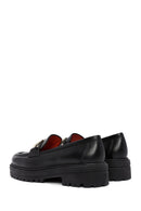 Derimod Gritti Woman Black Buckle-Detail Leather Masculine Loafer | Derimod