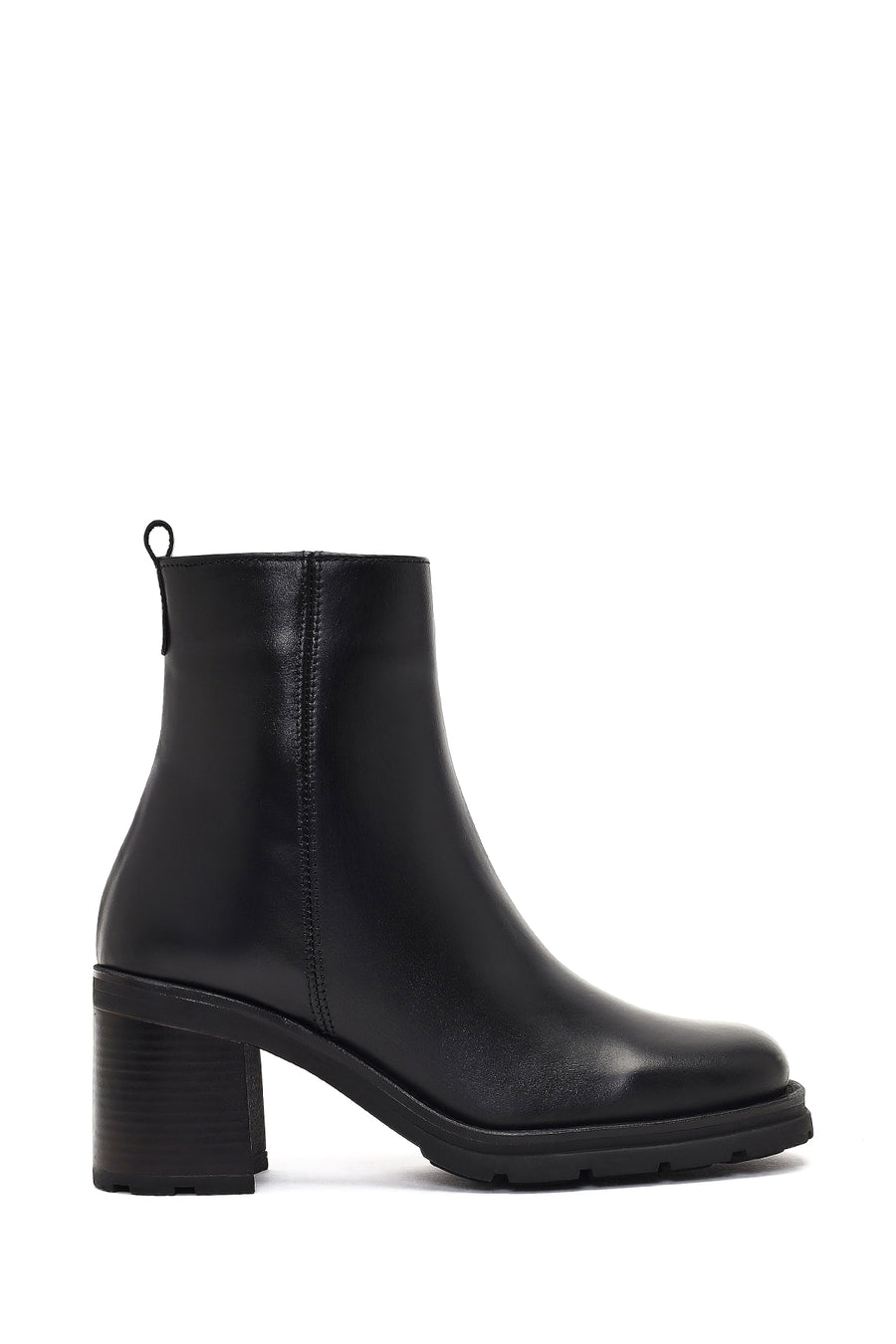 Women's Black Zippered Thick Heeled Leather Boot 25WFD188418 | Derimod