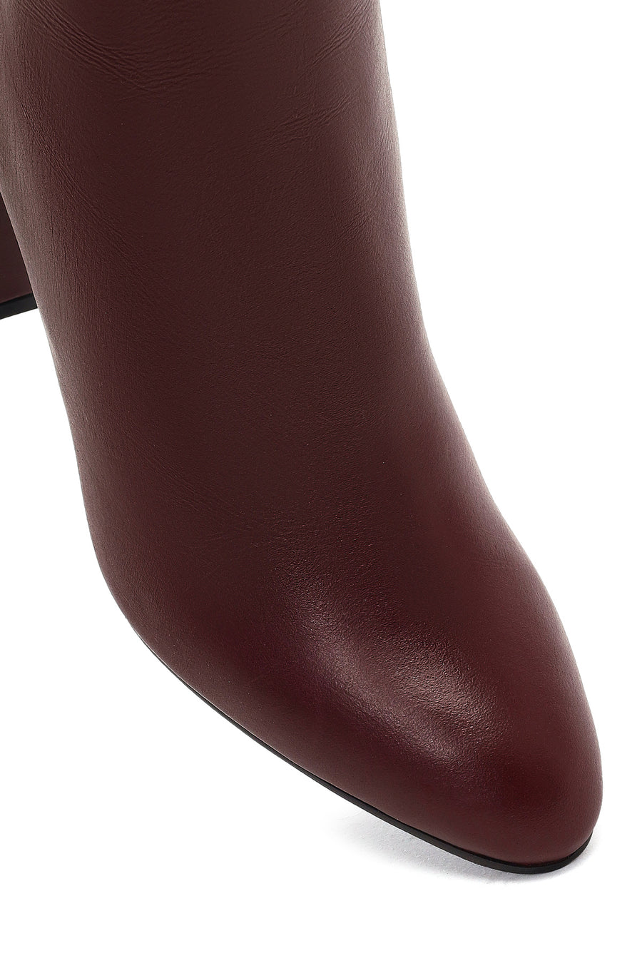 Women's Burgundy Zippered Thick High Heel Leather Boot