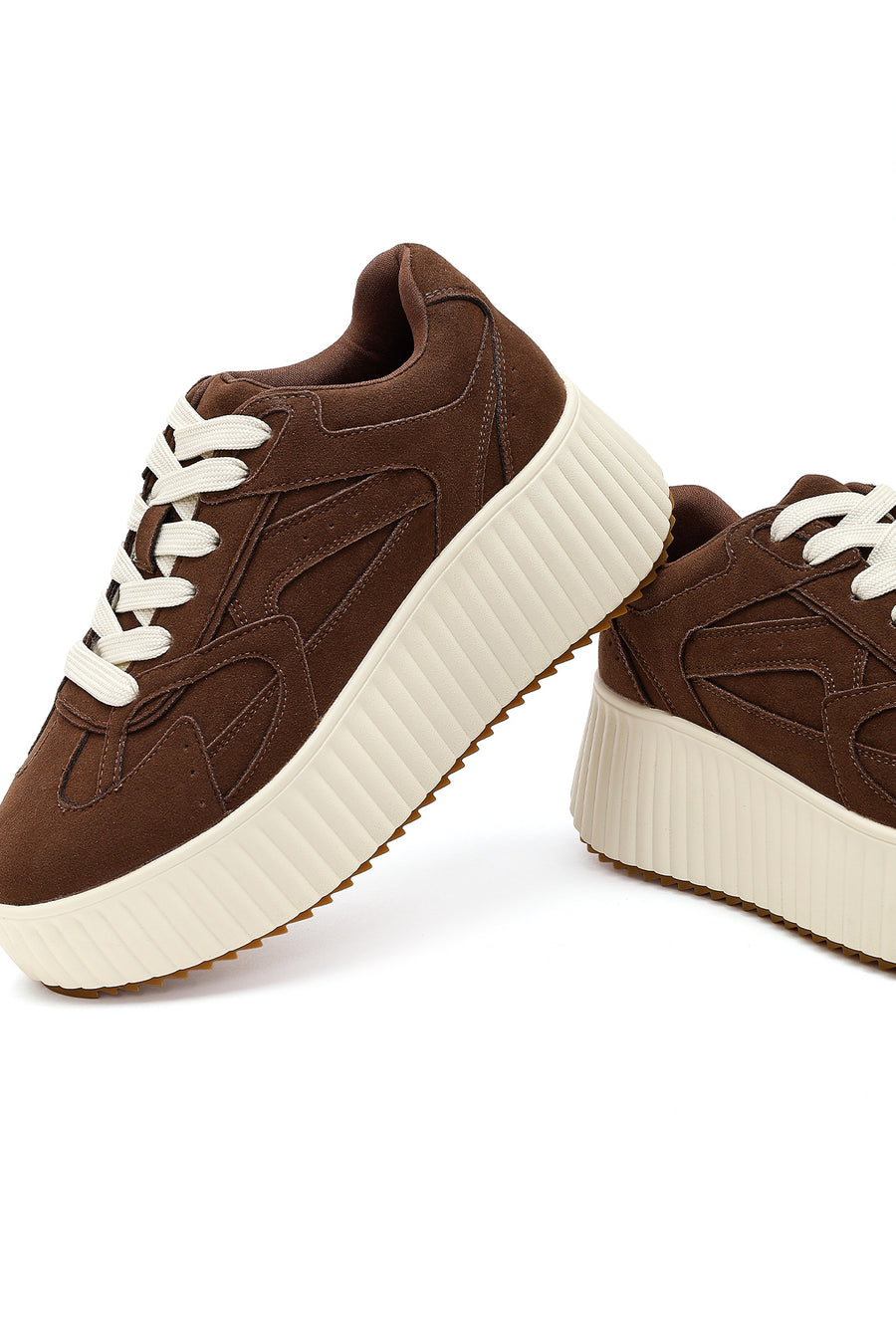 Kadın Kahverengi Bağcıklı Kalın Tabanlı Süet Sneaker