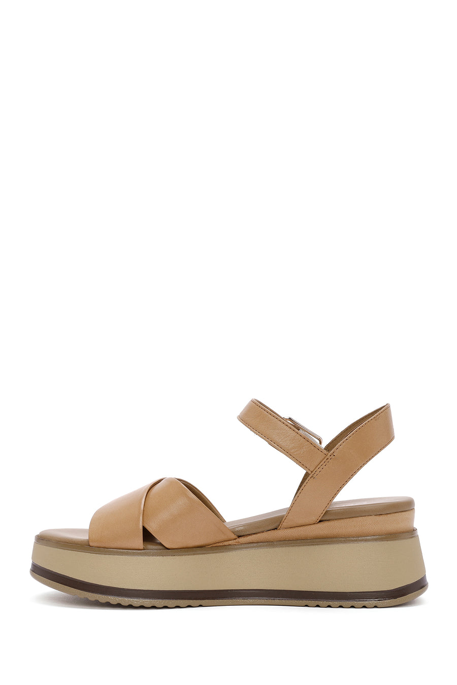 Women's Tan Ankle Strap Thick Soled Leather Sandals