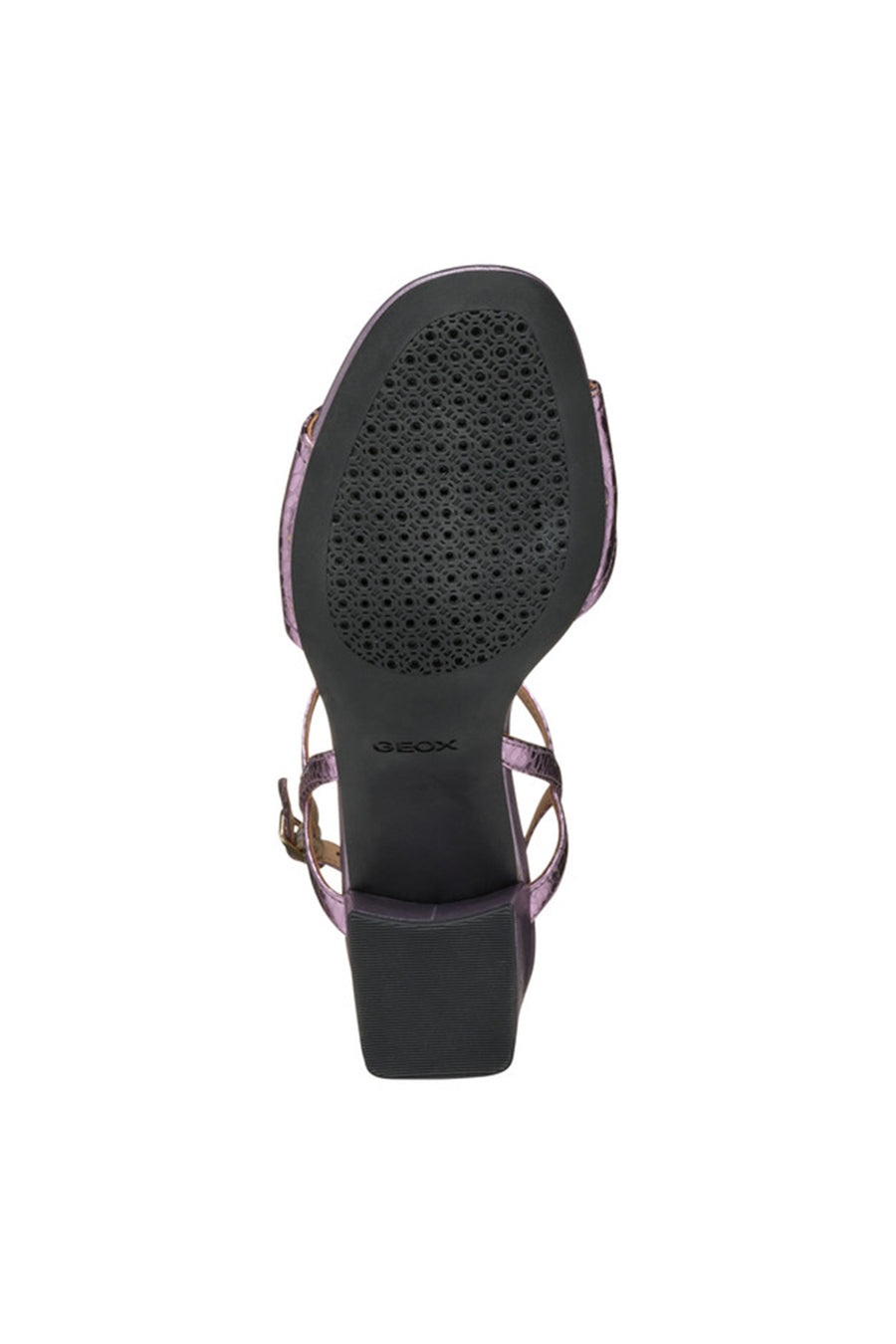 Geox Women Lilac New Eraklia 50 Ankle Buckle Thick Heel Metallic Leather Sandal