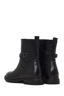 Woman Black Zip Closure Buckled Leather Boots | Derimod