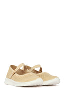 Woman Beige Patterned Suede Comfort Buckle Shoes | Derimod