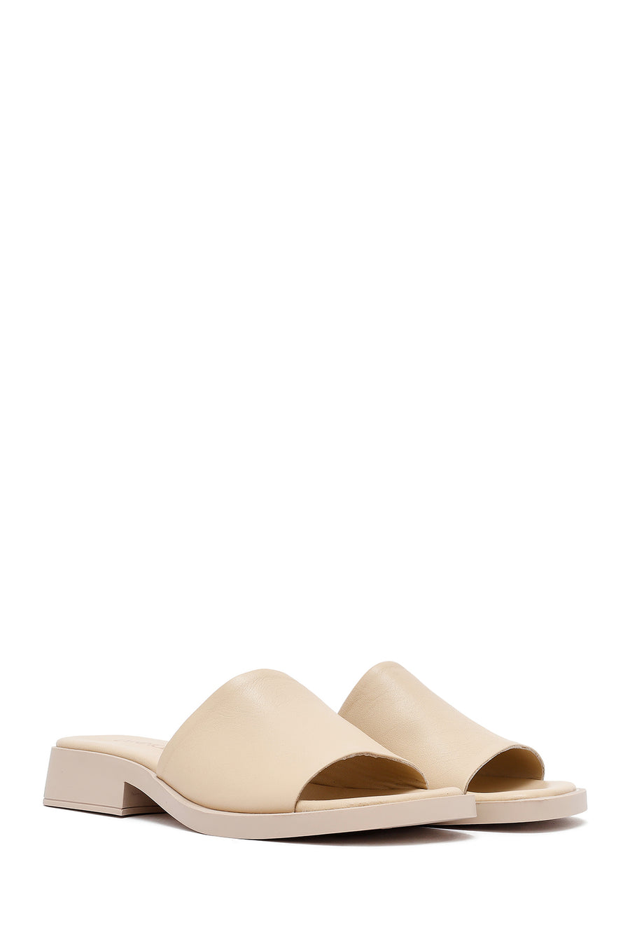 Women's Cream Casual Leather Slippers