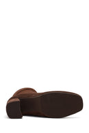 Woman Brown Zip Closure Chunky Heeled Suede Boots | Derimod