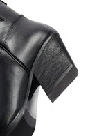 Woman Black Short Chunky Heel Leather Cowboy Boots | Derimod