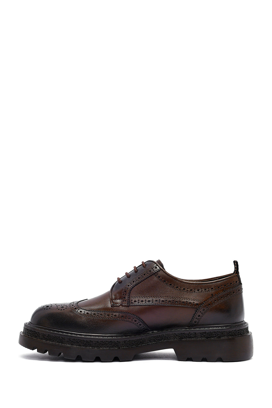 Male Brown Lace-Up Thick-Soled Leather Casual Shoe