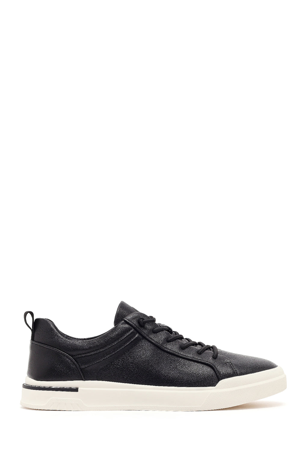 Erkek Siyah Bağcıklı Deri Sneaker