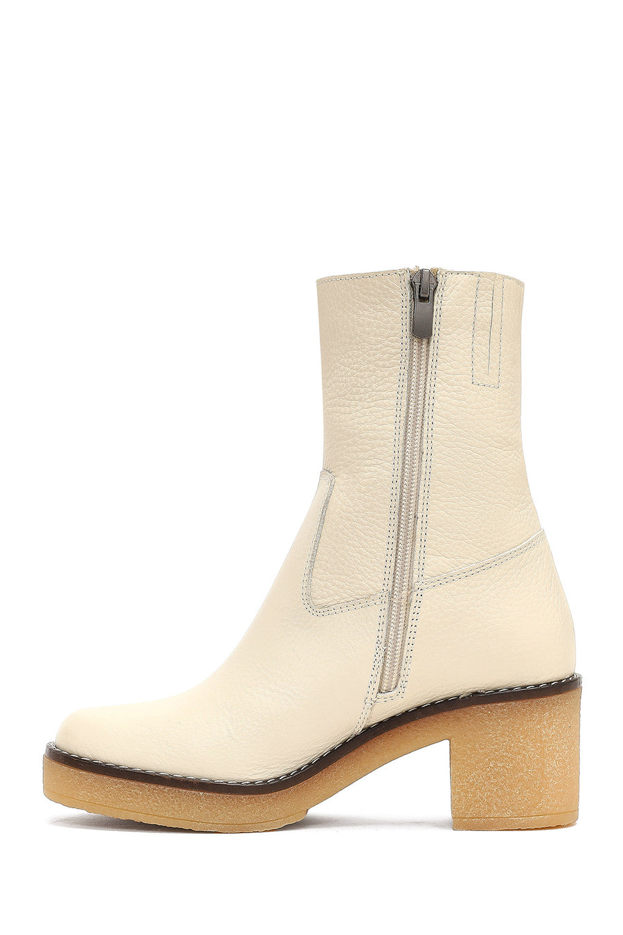 Woman Cream Zippered Low Heel Leather Boat