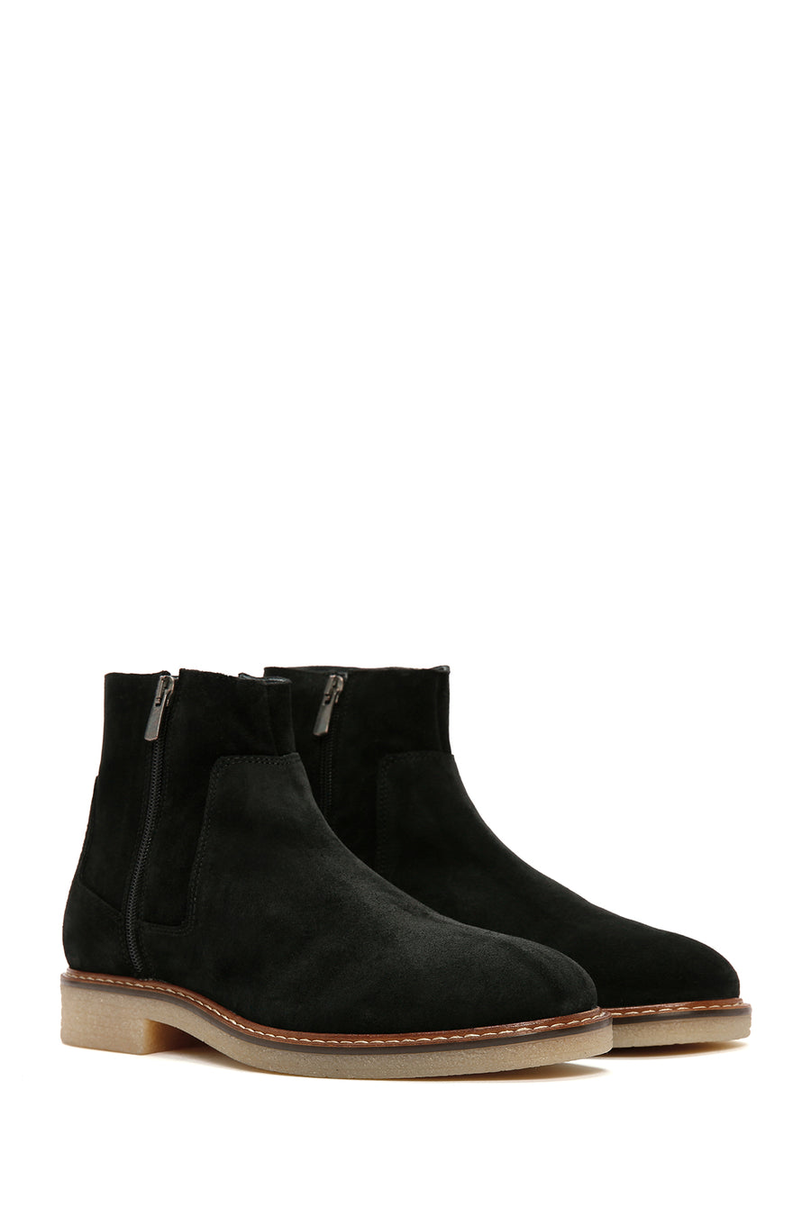 Men's Black Zippered Suede Leather Casual Boots