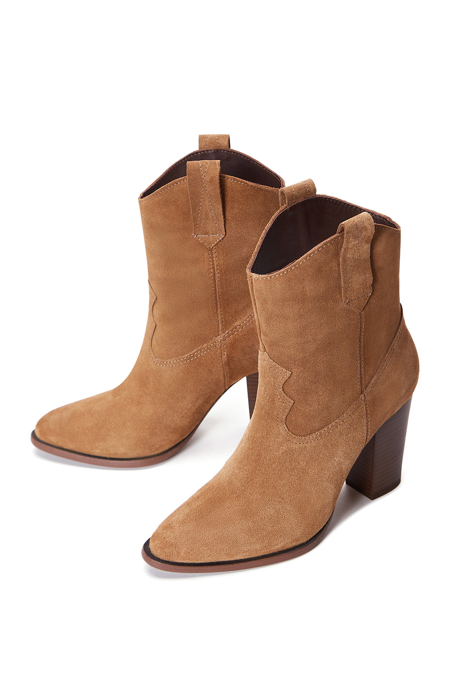 Women's Tan Suede Leather Heeled Cowboy Boots