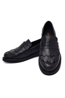 Woman Black Tassel Leather Masculine Loafer | Derimod