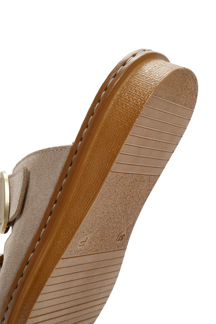 Women's Beige Buckle Suede Leather Comfort Slippers