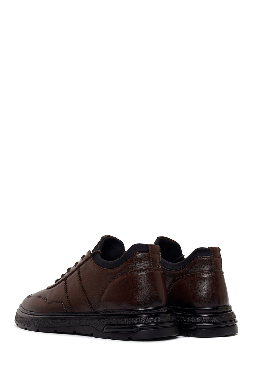 Erkek Kahverengi Bağcıklı Deri Sneaker