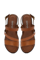 Women's Tan Thick Soled Leather Bodrum Sandals | Derimod