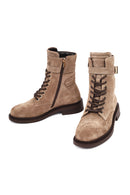 Woman Mink Zip Closure Lace-up Suede Combat Boots | Derimod