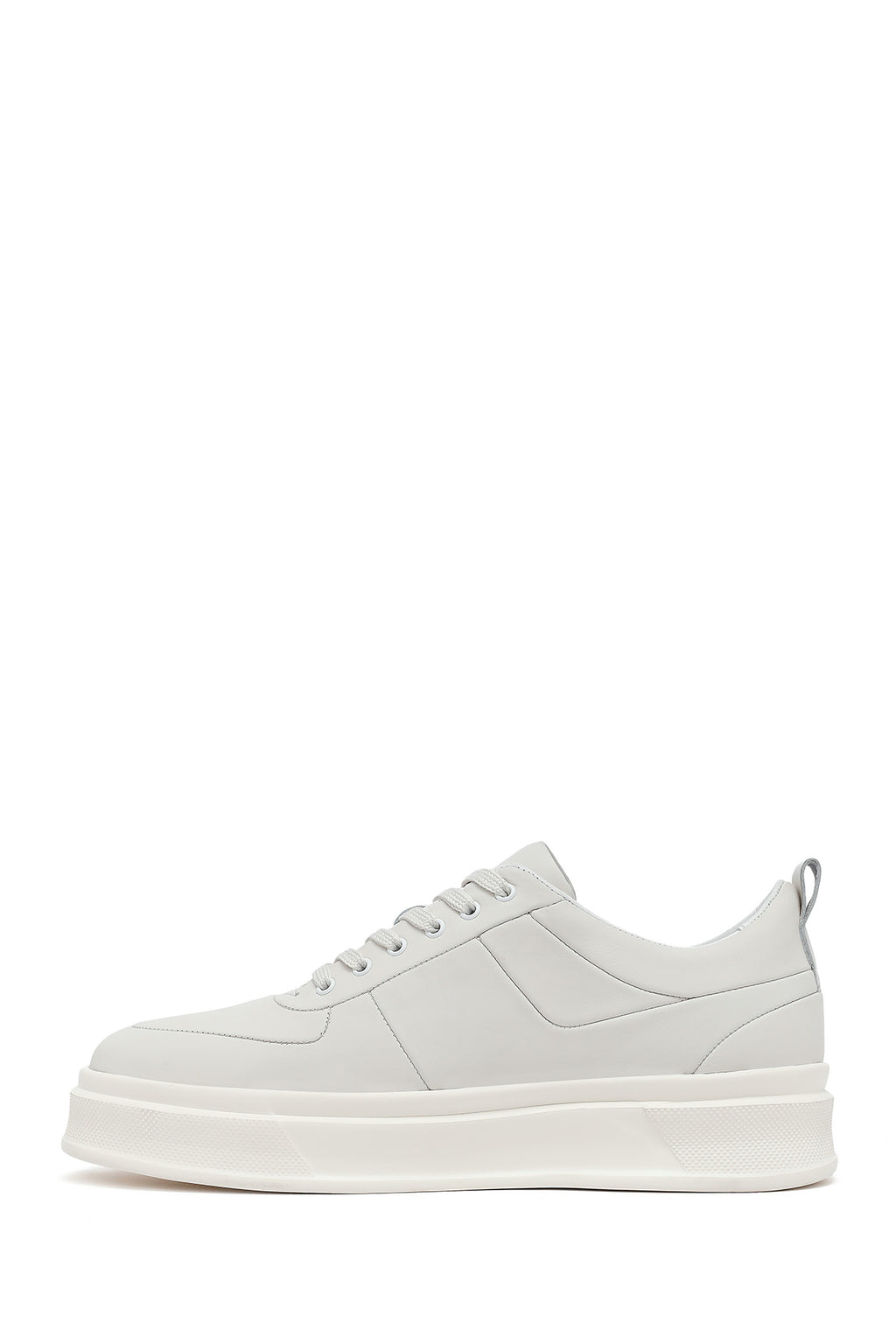 Erkek Beyaz Bağcıklı Kalın Tabanlı Deri Sneaker