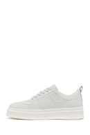 Men's White Lace-Up Thick-Soled Leather Sneakers | Derimod
