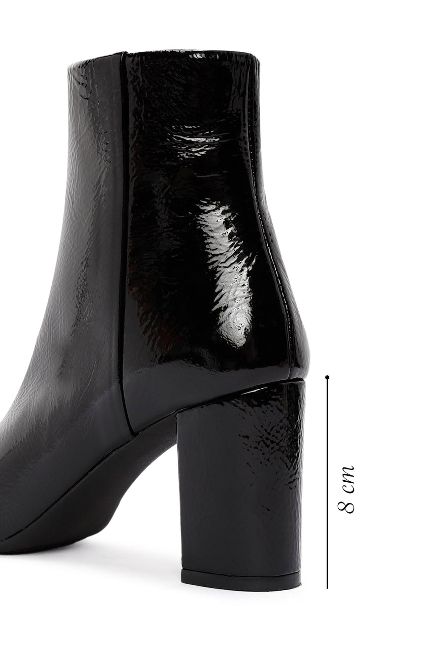 Derimod Gritti Woman Black Zippered Thick Heel Patent Leather Leather Boat