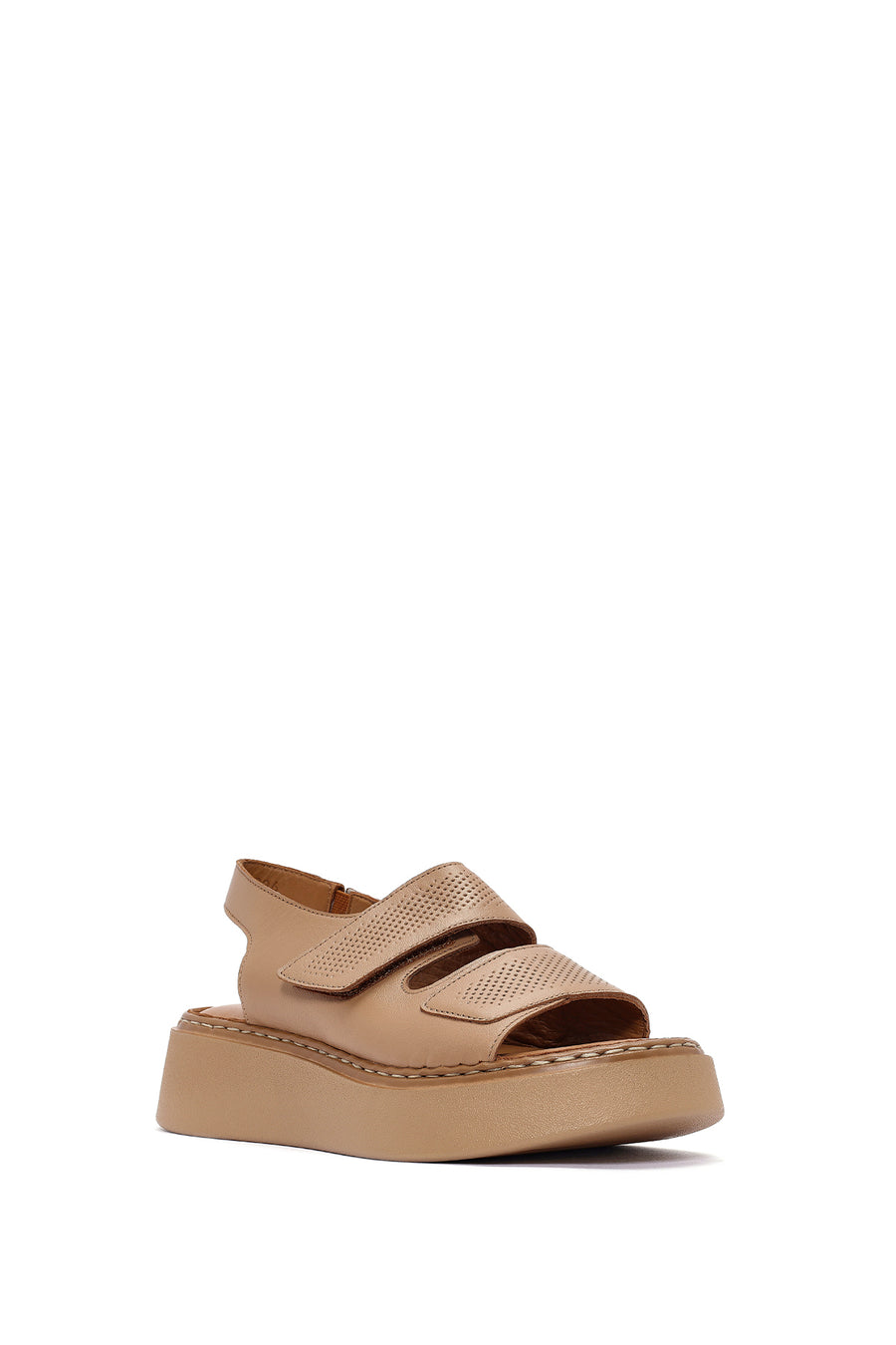 Kadın Camel Bantlı Kalın Tabanlı Deri Comfort Sandalet