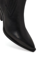 Woman Black Chunky-Heel Leather Cowboy Boots | Derimod