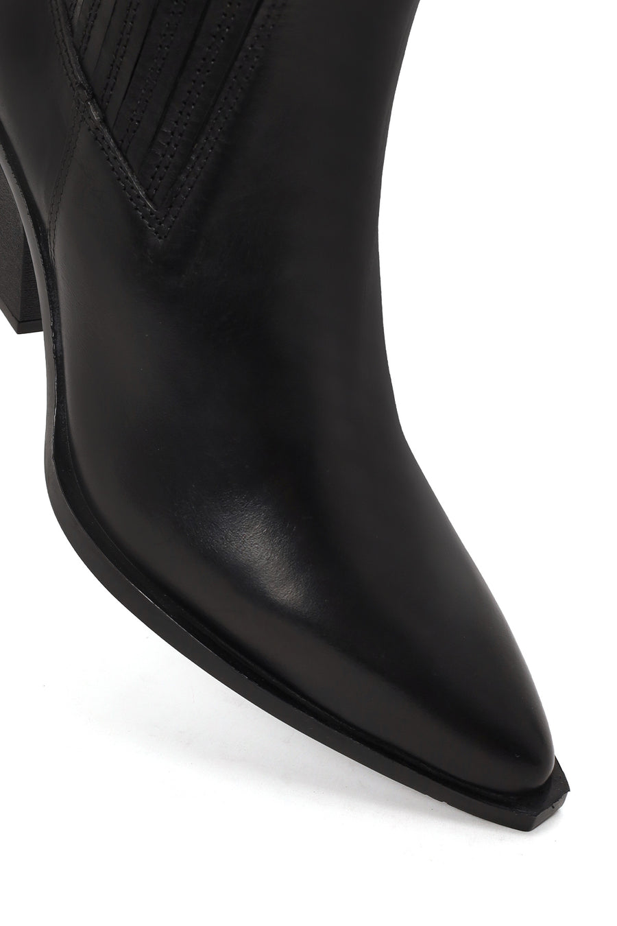 Woman Black Chunky-Heel Leather Cowboy Boots