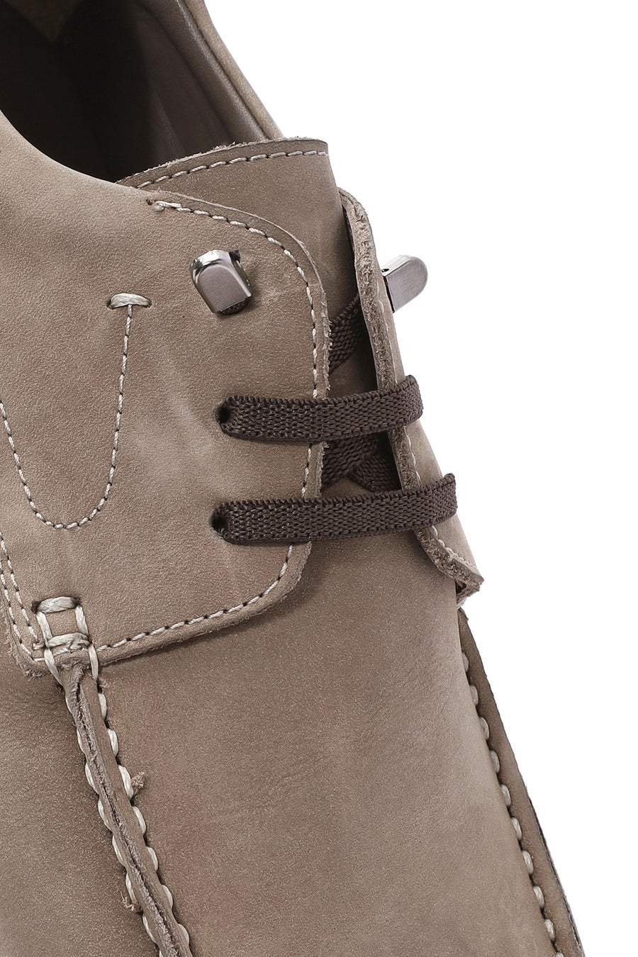 Men's Beige Lace-Up Nubuck Leather Casual Shoes