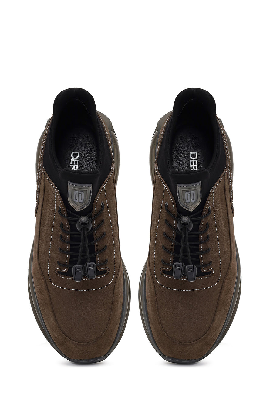 Men's Mink Lace-Up Thick-Soled Nubuck Leather Sneaker