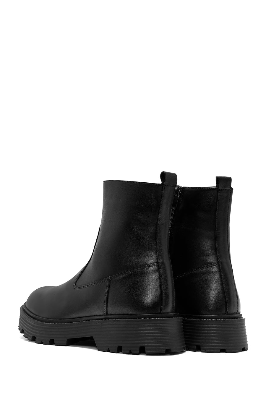 Men's Black Zippered Leather Casual Boots