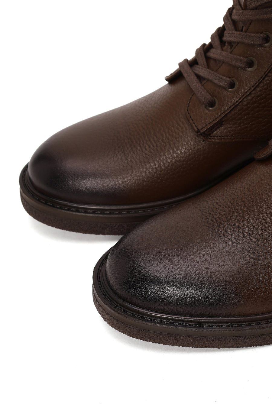 Male Brown Lace-up Zip Closure Leather Boots