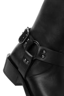 Women's Black Buckle Detailed Leather Cowboy Boots | Derimod